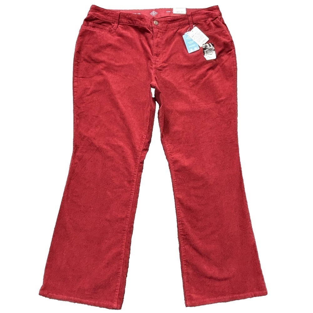 St Johns Bay Pants Womens 22W Red Bootcut Corduroy Secretly Slender 42x32 NEW